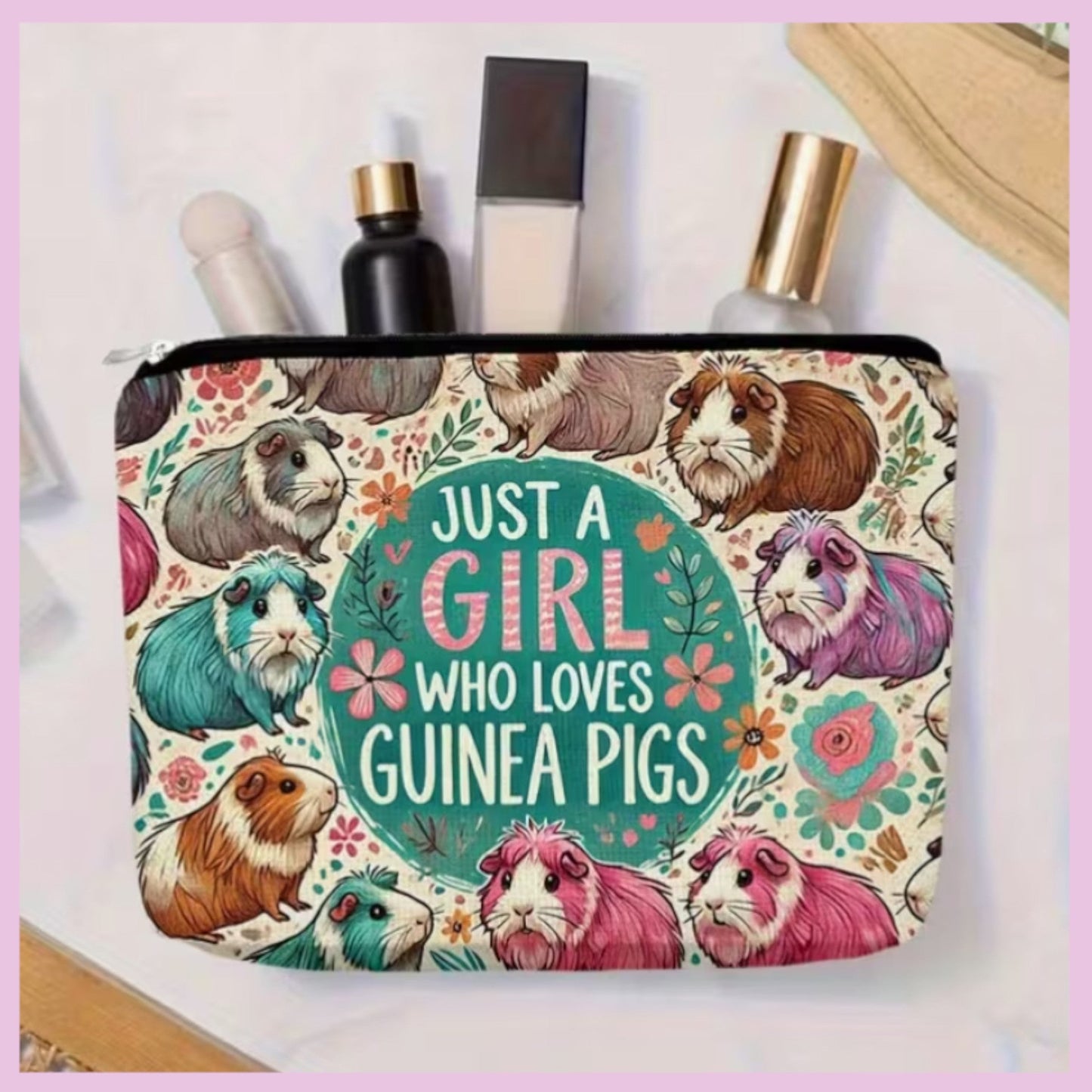๐ Toiletry Bag "Just a Girl Who Loves Guinea Pigs - No. 5 Colorful Guinea Pigs"