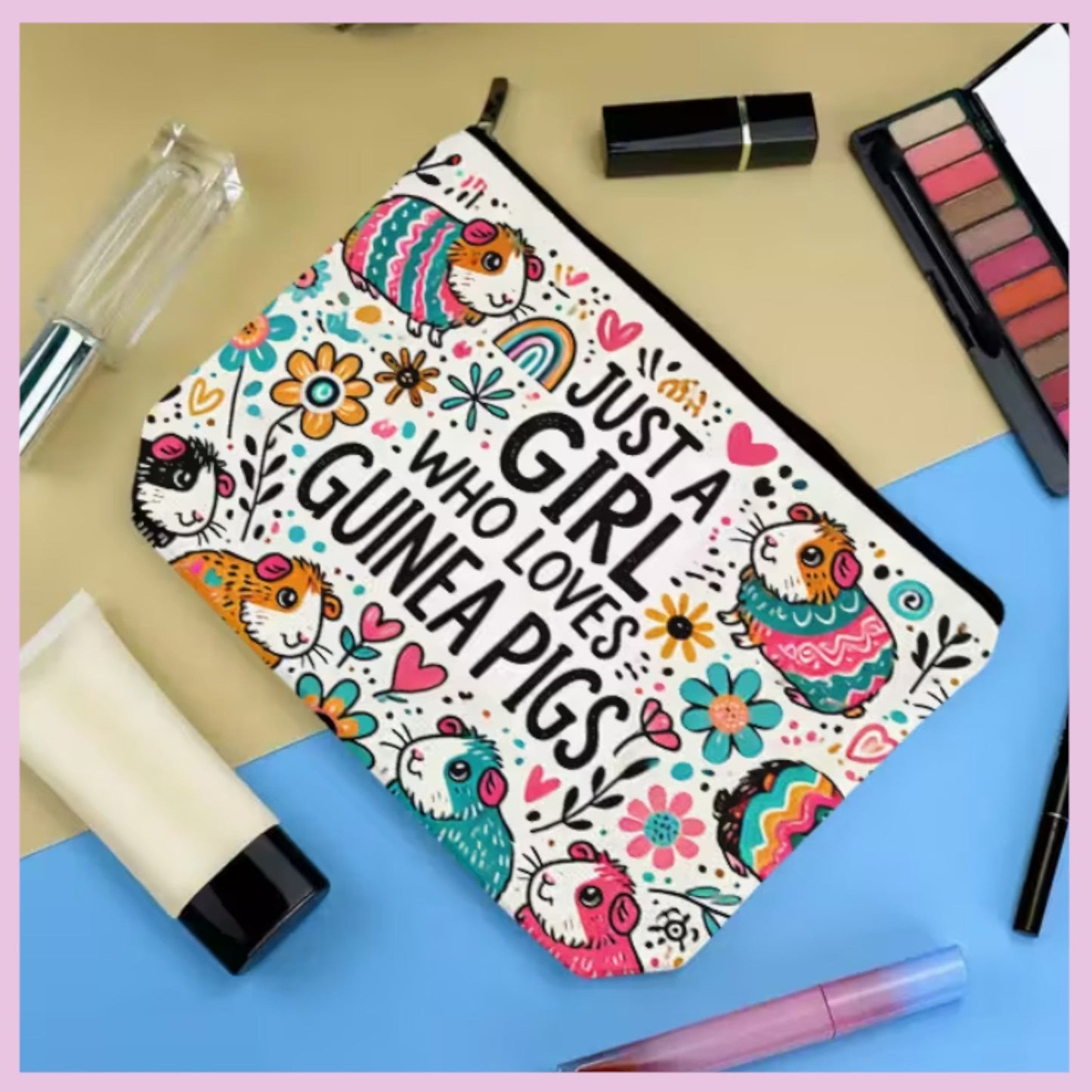 ๐ Toiletry Bag "Just a Girl Who Loves Guinea Pigs - No. 7 Colorful Guinea Pigs"