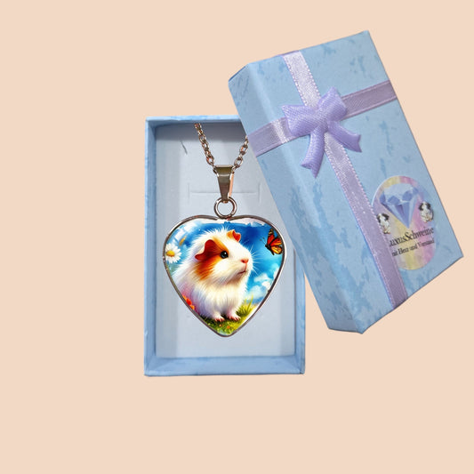 Herzmoment – 🐹💙 Herz-Meerschweinchen Halskette – Farbiger Anhänger mit Naturmotiv | Luxusschweine