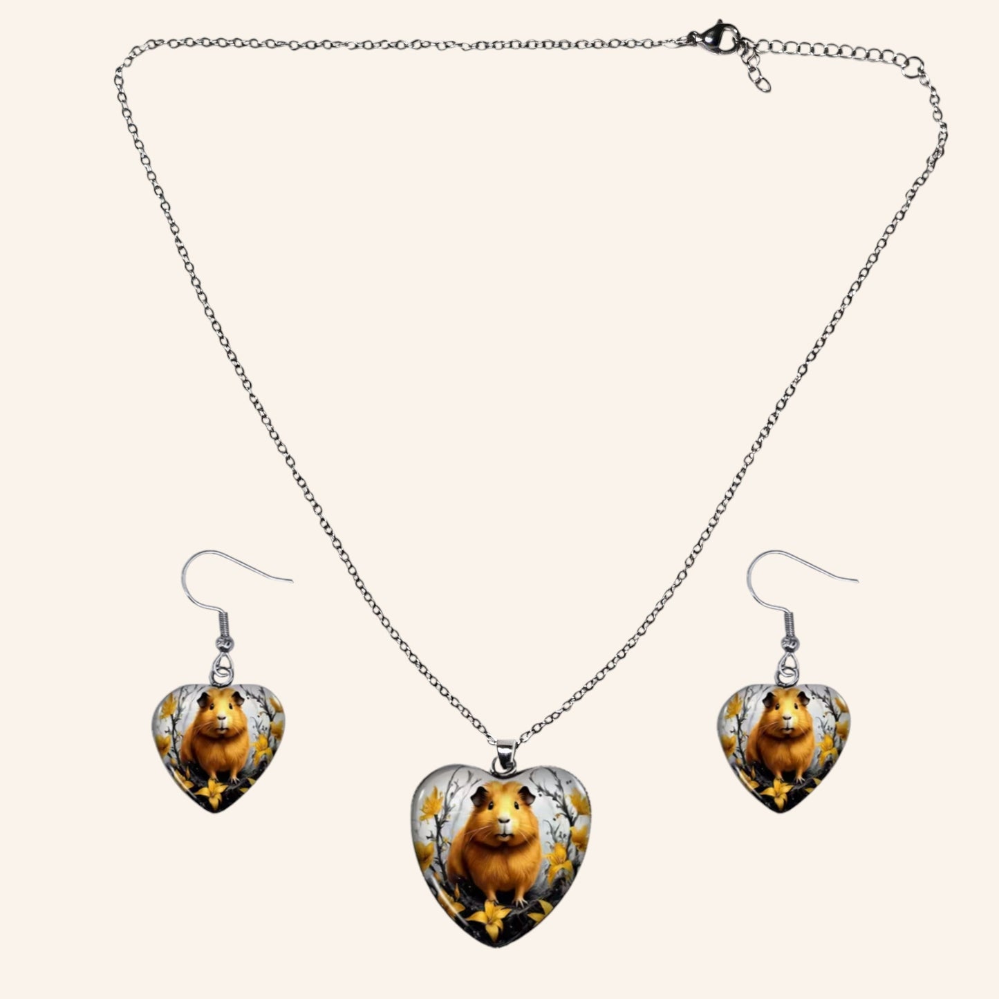 Herzmoment – 🐹💛 Meerschweinchen Schmuckset – Herz-Halskette & Ohrringe im harmonischen Design | Luxusschweine