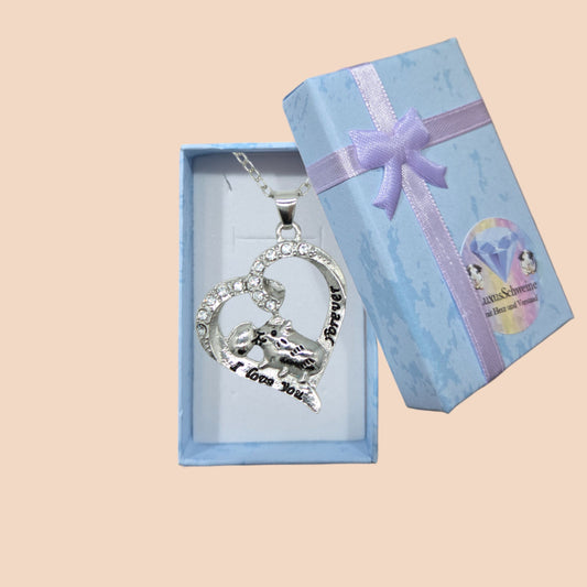 Herzmoment – 💖 Herz-Meerschweinchen Halskette „I love you forever“ – Silberfarben | Luxusschweine