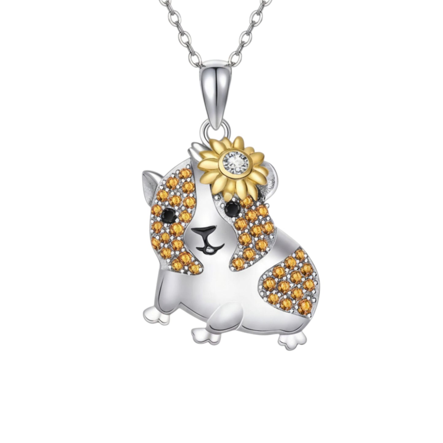 Blütenglück – 🌼Meerschweinchen-Halskette mit Blume – feine, leichte Kette (Silberfarben) | Luxusschweine