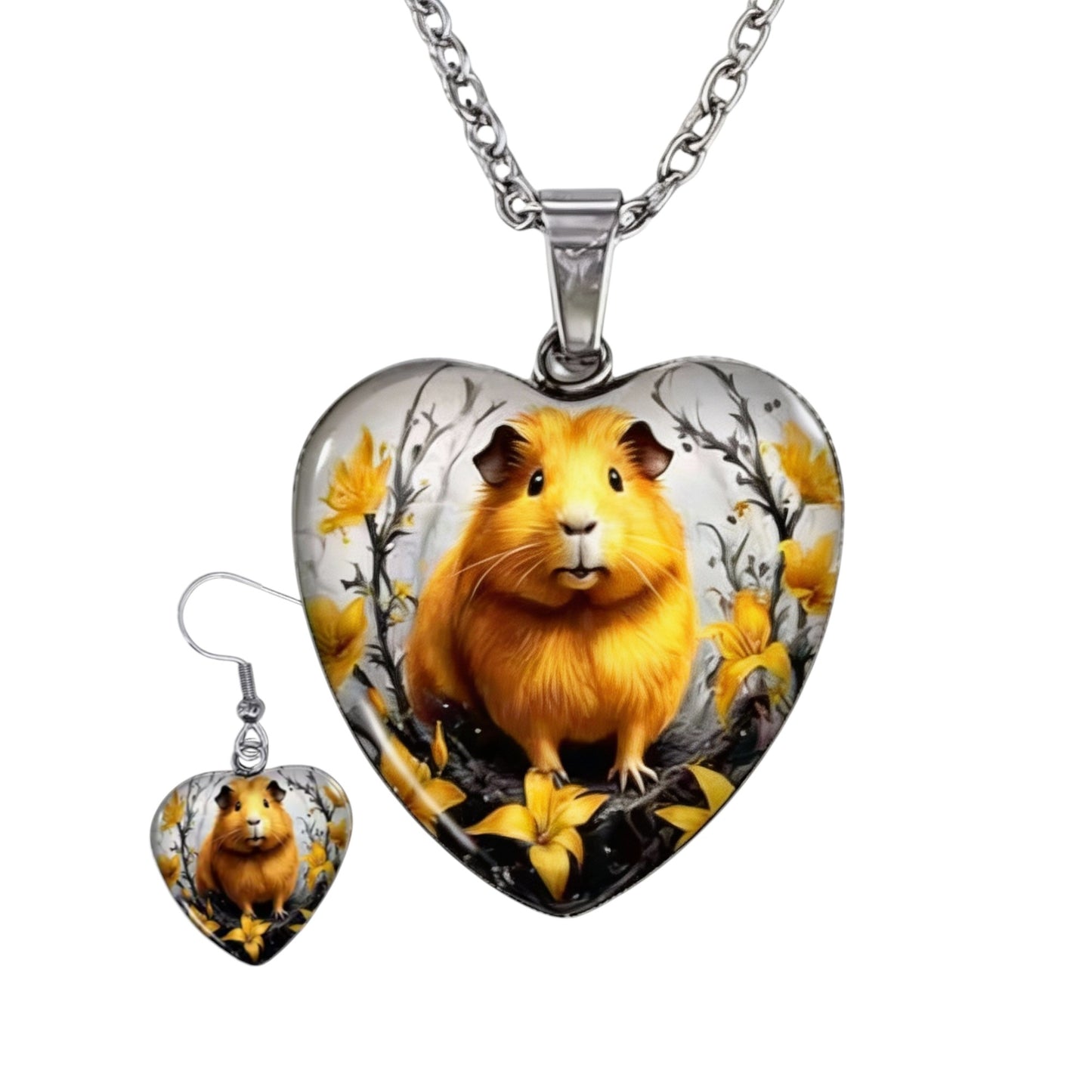 Herzmoment – 🐹💛 Meerschweinchen Schmuckset – Herz-Halskette & Ohrringe im harmonischen Design | Luxusschweine