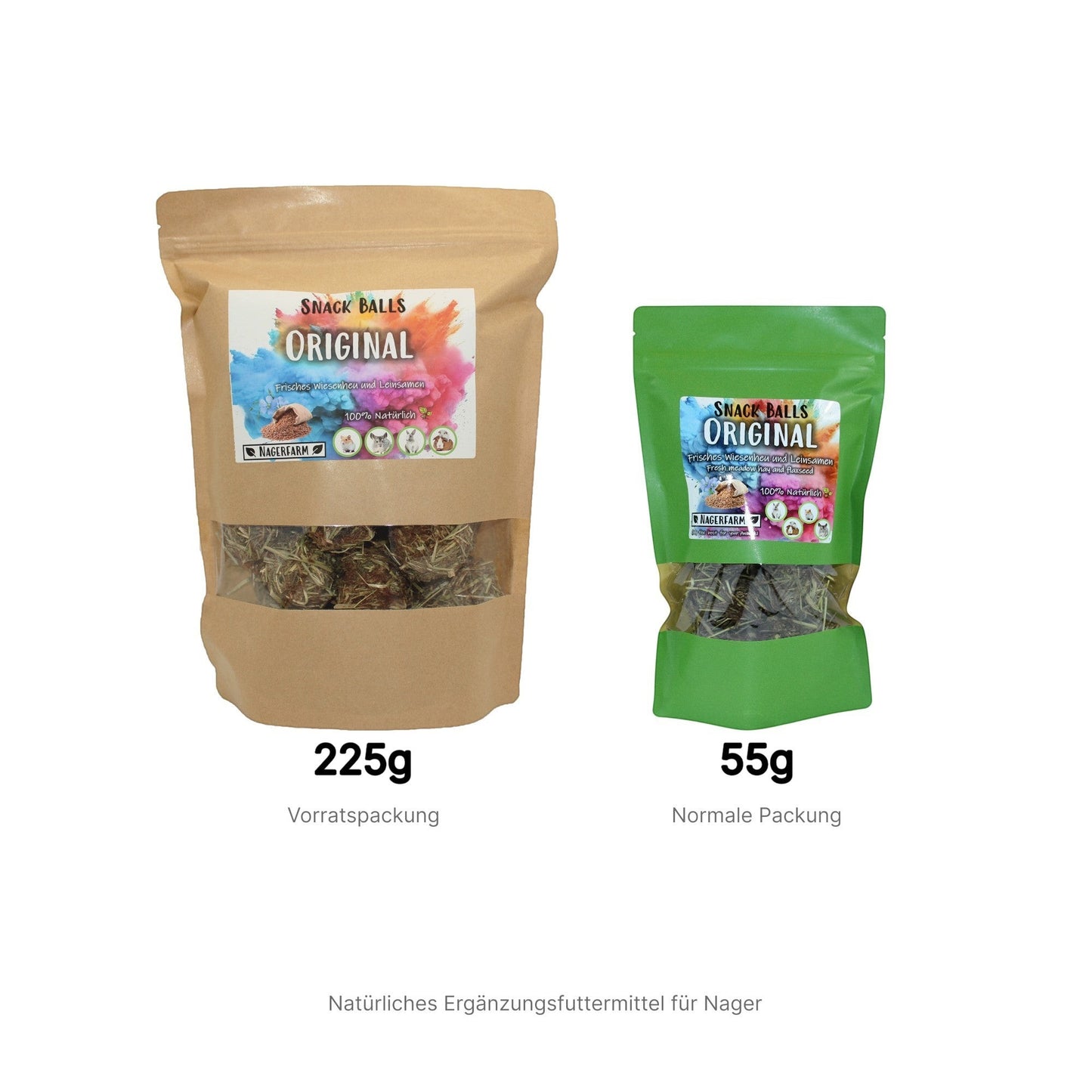 Nagerfarm Original Snack Balls, heu-based, grain-free, natural supplement for rabbits and guinea pigs.