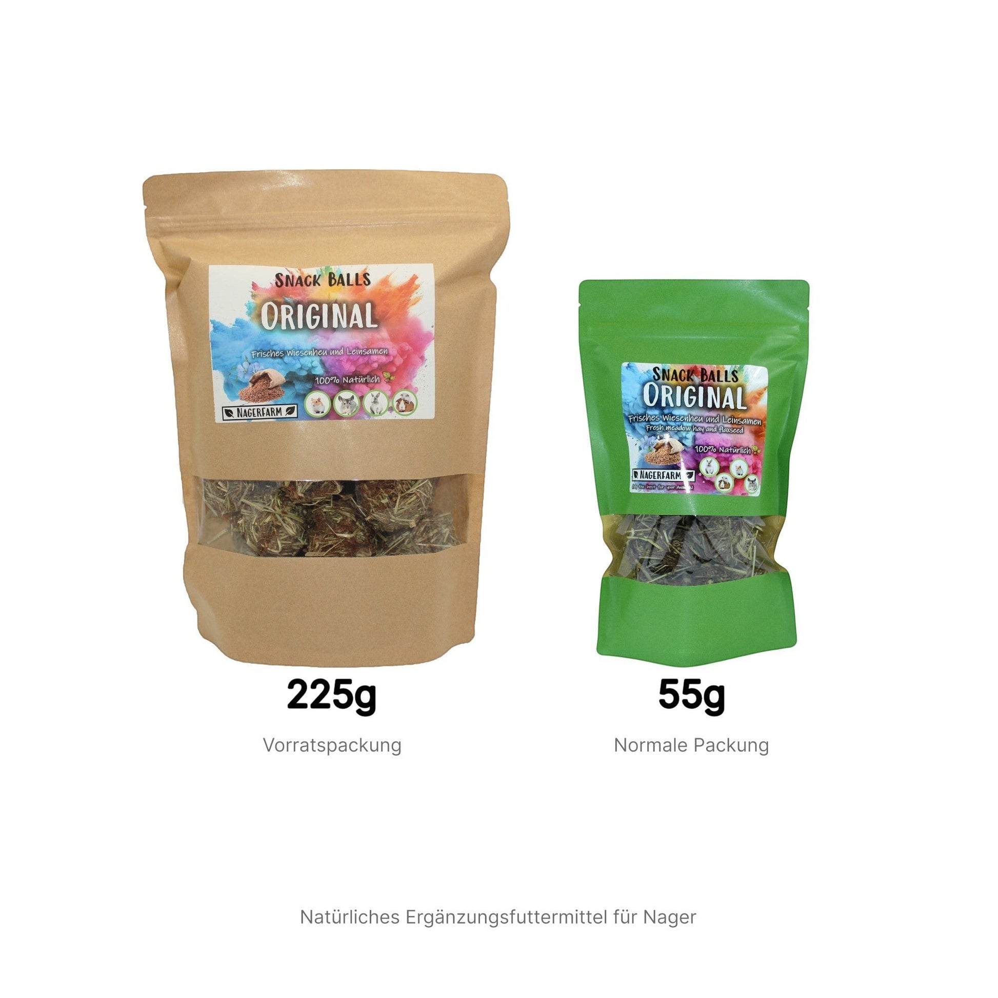 Nagerfarm Original Snack Balls, heu-based, grain-free, natural supplement for rabbits and guinea pigs.