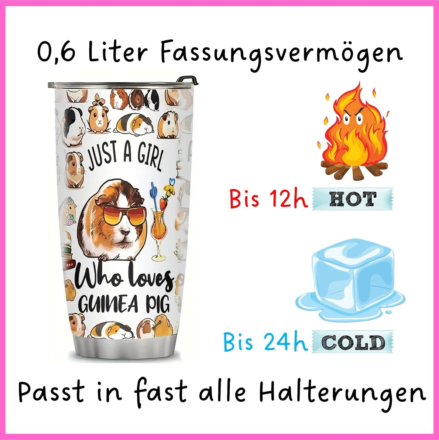 💖 Water Bottle "Just a Girl who loves Guinea Pigs" - compact & cute