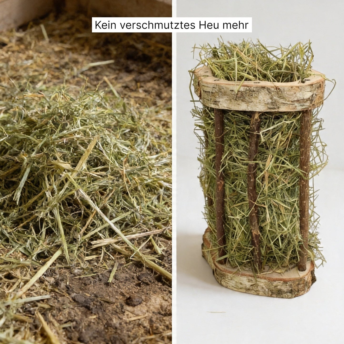 Nagerfarm Easy Two wooden hay feeder with optimal bar spacing for fine hay, natural wood construction.